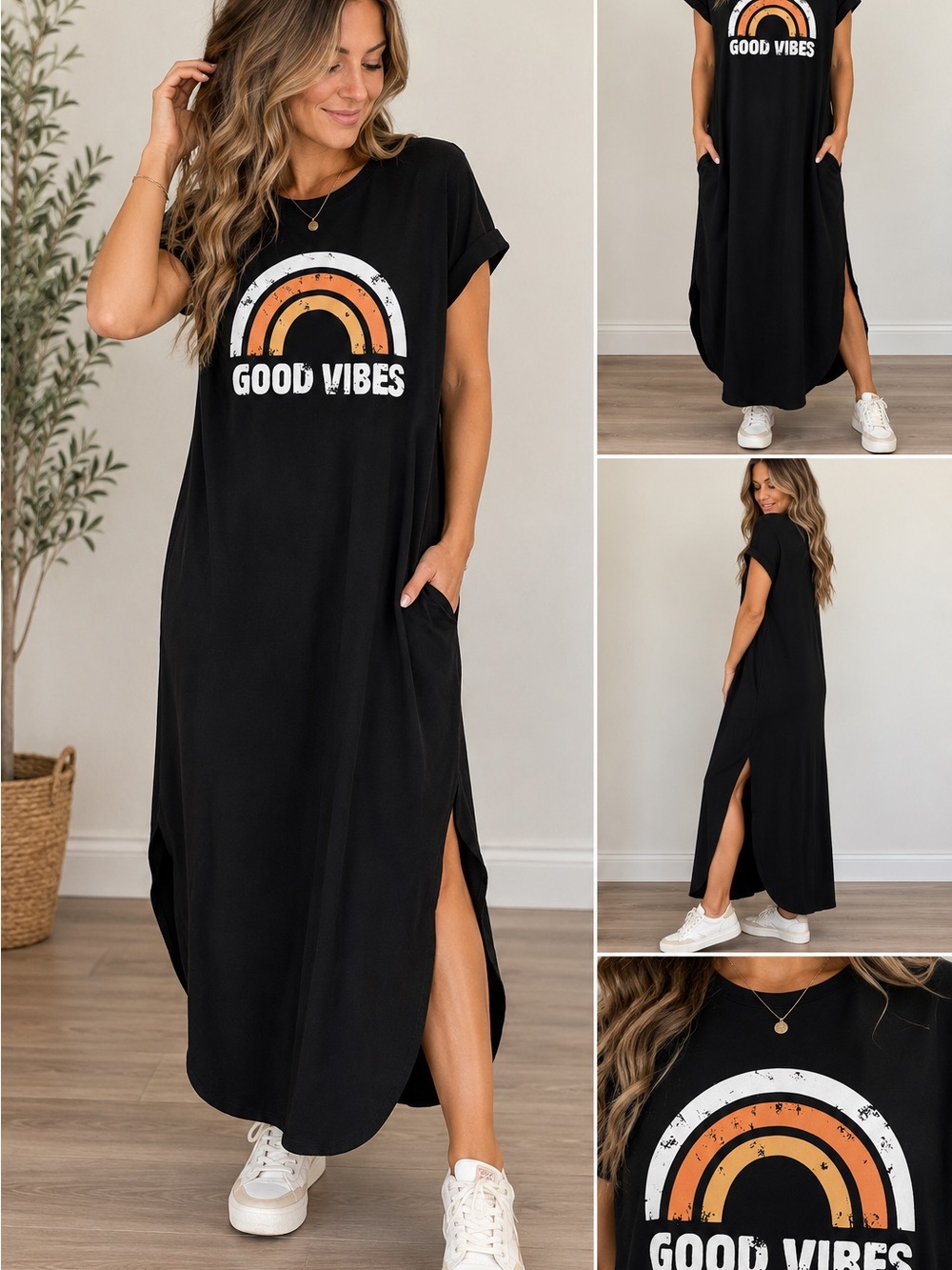 Good Vibes Black Graphic Maxi Dress
